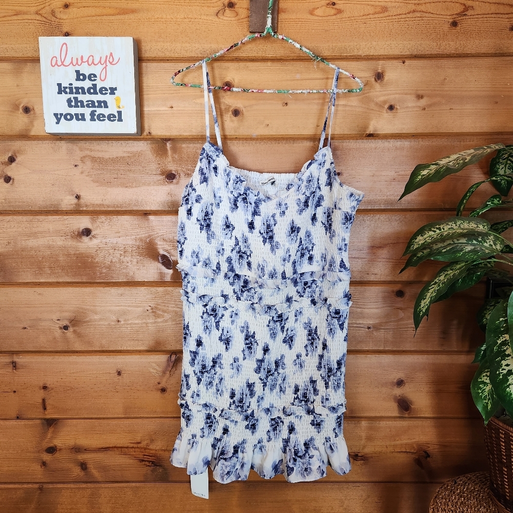 Abercrombie Fitch 💜 NWT Guest Shirred Smock Mini Dress Stretch Ruffle Plus XXLT